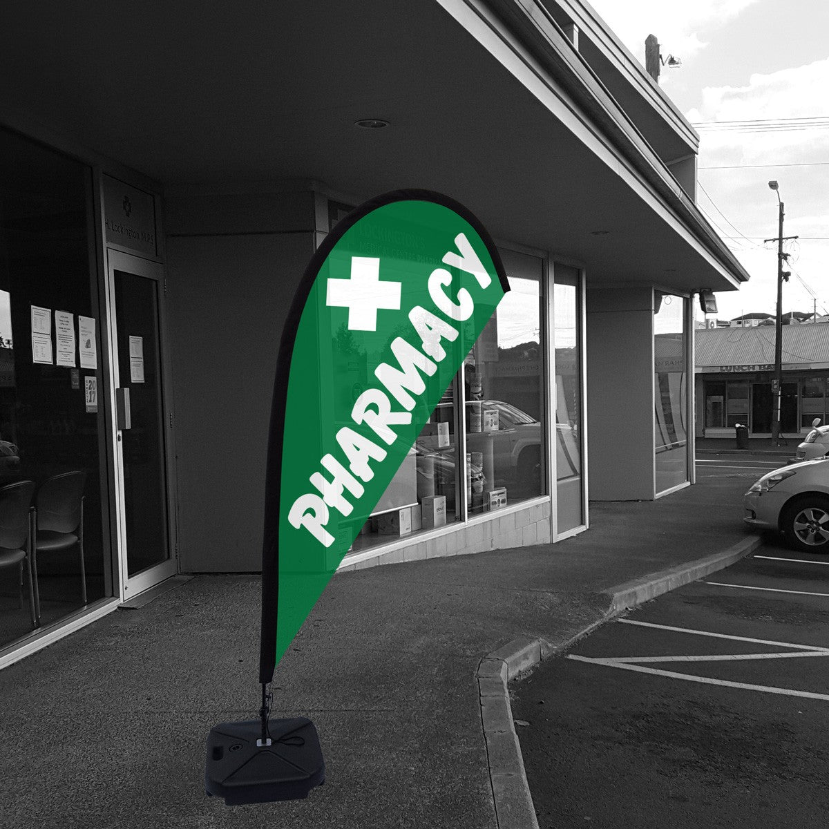 Readymade PHARMACY Flag, Small Teardrop Kitset Flagseller.co.nz
